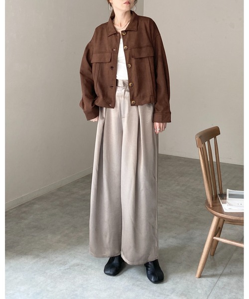 セール】ショート丈長袖スエードシャツジャケット（その他アウター