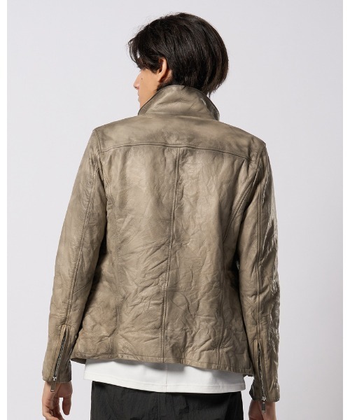 wjk(ダヴルジェイケイ)の「stand riders(cow leather)(ライダースジャケット・メンズ・ベージュ/ブラック/グレー・SMALL/MEDIUM/LARGE/X-LARGE)」の6枚目の写真
