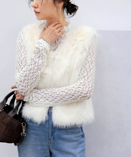 セール】フェイクFOXファーショートベスト（その他アウター）｜Jines