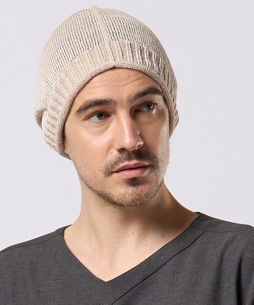 wjk(ダヴルジェイケイ)の「mko13201- GIMA roll beanie ニット帽(8991 kc62h)(ニットキャップ/ビーニー・メンズ・ライトベージュ/ライトブルー/ライトグレー・FREE)」の2枚目の写真