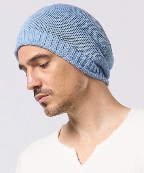 wjk(ダヴルジェイケイ)の「mko13201- GIMA roll beanie ニット帽(8991 kc62h)(ニットキャップ/ビーニー・メンズ・ライトベージュ/ライトブルー/ライトグレー・FREE)」の3枚目の写真