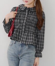 シャーリング衿ブラウス