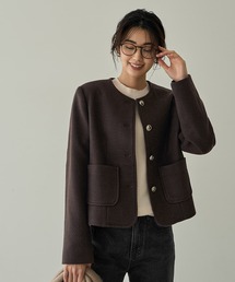 ノーカラージャケット（ブラウン/茶色系）ファッション通販