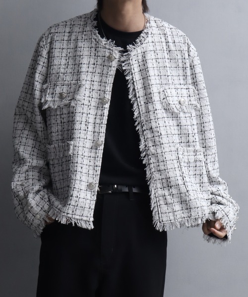 未使用品　アルカリ　ノーカラーブルゾン　アイボリー系 ふわふわボアノーカラーブルゾン[リバーシブル][WEB限定