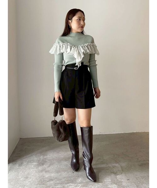 LAGUNAMOON（ラグナムーン）の「バイカラーラッフルニットプルオーバー（ニット/セーター・レディース・ミント/アイボリー/ブラック・FREE）」の13枚目の写真