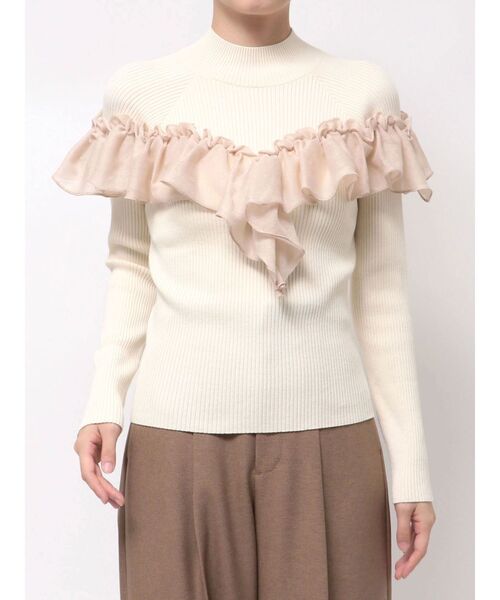 LAGUNAMOON（ラグナムーン）の「バイカラーラッフルニットプルオーバー（ニット/セーター・レディース・ミント/アイボリー/ブラック・FREE）」の8枚目の写真