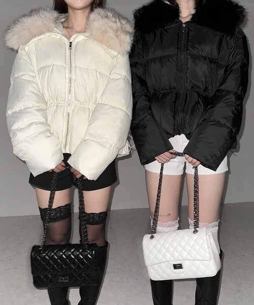 me+em select（ミームセレクト）の「【 ２color 】ファーカラーウエストマークミディダウンジャケット ／  fur collar  waist-mark midi down jacket（ダウンジャケット/コート・レディース・アイボリー/ブラック・FREE）」の16枚目の写真