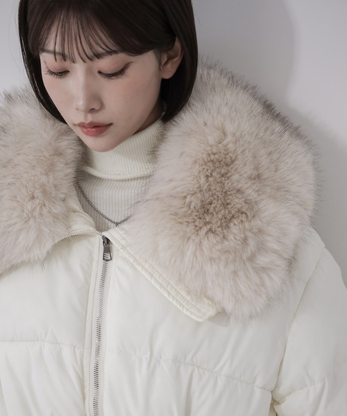 me+em select（ミームセレクト）の「【 ２color 】ファーカラーウエストマークミディダウンジャケット ／  fur collar  waist-mark midi down jacket（ダウンジャケット/コート・レディース・アイボリー/ブラック・FREE）」の3枚目の写真