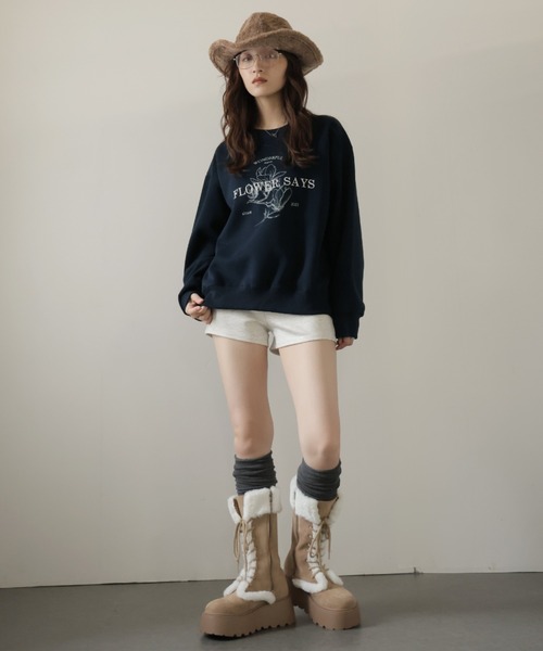 Ulysses（ユリシス）の「フラワー刺繍ロゴトレーナー（スウェット・レディース・ネイビー/ダークグレー・F）」の12枚目の写真