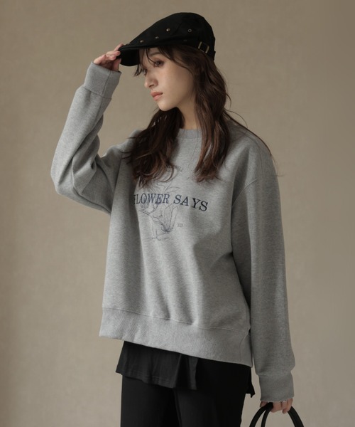 Ulysses（ユリシス）の「フラワー刺繍ロゴトレーナー（スウェット・レディース・ネイビー/ダークグレー・F）」の14枚目の写真