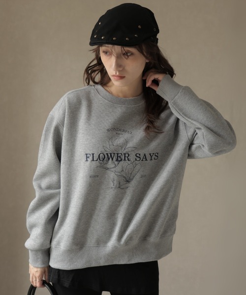 Ulysses（ユリシス）の「フラワー刺繍ロゴトレーナー（スウェット・レディース・ネイビー/ダークグレー・F）」の20枚目の写真