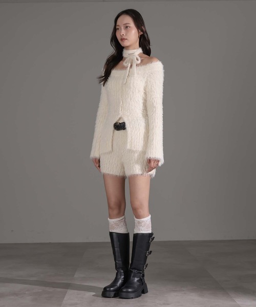 apres jour mignon(アプレジュールミニョン)の「タイ付きシャギーオフショルニット(ニット/セーター・レディース・グレー/アイボリー/ブラウン系その他/ブラック・フリー/LARGE)」の7枚目の写真