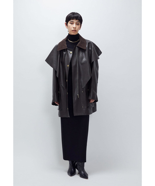 SYSTEM（システム）＞レザーライク ケープジャケット（その他アウター