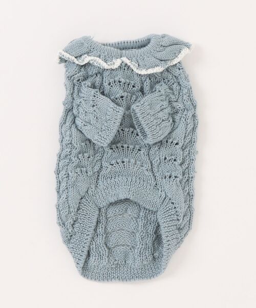 moncheri(モンシェリ)の「バイカラーフリル衿ニットトップス(ペットウェア・レディース・ブルー/アイボリー・S/M/L/XL)」の13枚目の写真