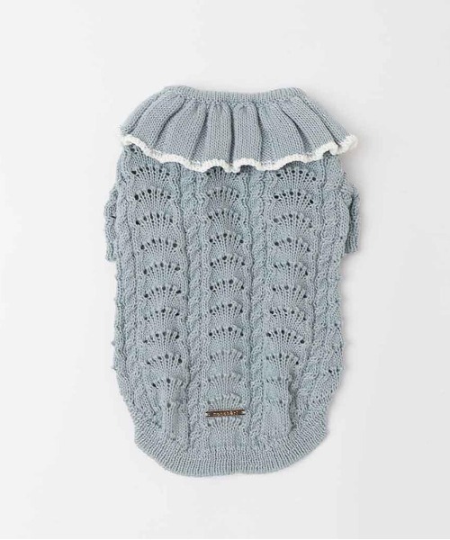 moncheri(モンシェリ)の「バイカラーフリル衿ニットトップス(ペットウェア・レディース・ブルー/アイボリー・S/M/L/XL)」の2枚目の写真