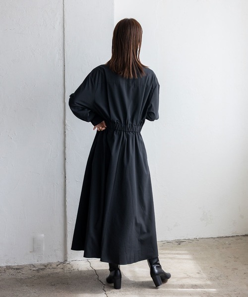 No Rule No Line(ノール-ルノーライン)の「タックフレアー長袖ロングワンピース(ワンピース・レディース・ベージュ系/ブラック・FREE)」の21枚目の写真