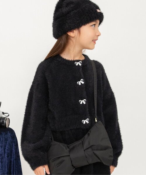 BREEZE（ブリーズ）の「【ジュニア対応】シャギーニットカーディガン（カーディガン/ボレロ・キッズ・オフホワイト/ブラック・90/100/120/140）」の2枚目の写真