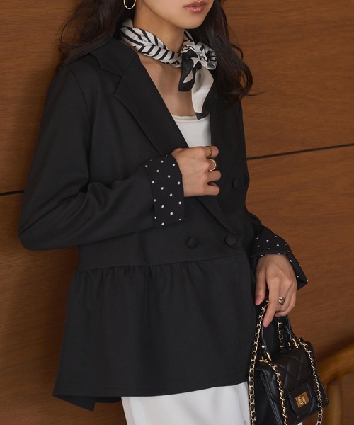 KOBE LETTUCE（コウベレタス）の「ペプラムジャケット（テーラードジャケット・レディース・ブラック/モカ・M）」の4枚目の写真