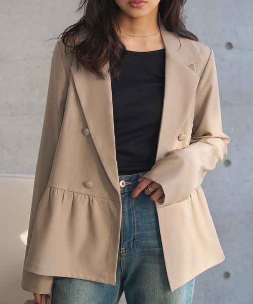 KOBE LETTUCE（コウベレタス）の「ペプラムジャケット（テーラードジャケット・レディース・ブラック/モカ・M）」の6枚目の写真