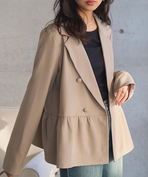 KOBE LETTUCE（コウベレタス）の「ペプラムジャケット（テーラードジャケット・レディース・ブラック/モカ・M）」の7枚目の写真