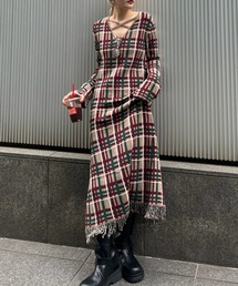 Ameri(アメリ)の2WAY HANDWRITING CHECK KNIT DRESS(ワンピース)