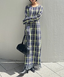 Ameri(アメリ)の2WAY HANDWRITING CHECK KNIT DRESS(ワンピース)