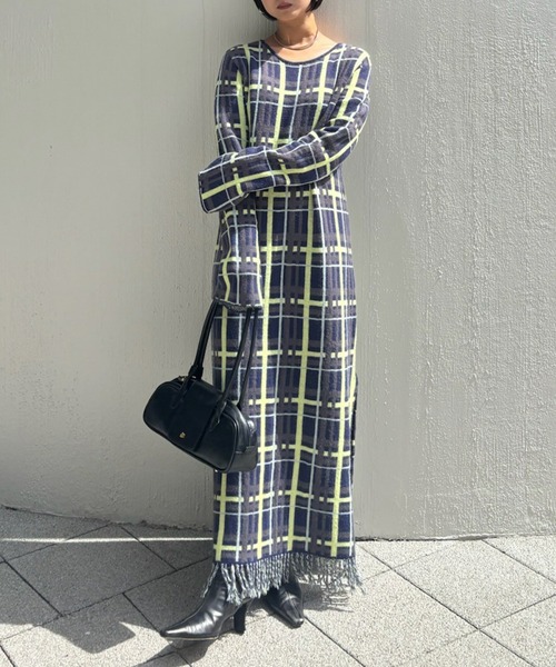 アメリヴィンテージ　チェックセットアップドレス　ワンピースS 2WAY HANDWRITING CHECK KNIT DRESS（ワンピース）｜Ameri（アメリ）の