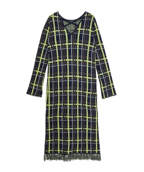 セール】2WAY HANDWRITING CHECK KNIT DRESS（ワンピース）｜Ameri