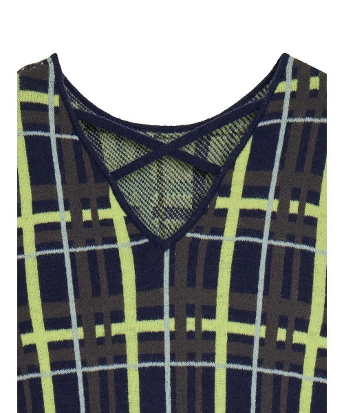 Ameri（アメリ）の「2WAY HANDWRITING CHECK KNIT DRESS（ワンピース