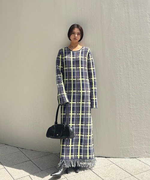 2WAY HANDWRITING CHECK KNIT DRESS（ワンピース）｜Ameri（アメリ）の