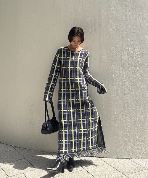 2WAY HANDWRITING CHECK KNIT DRESS（ワンピース）｜Ameri（アメリ）の