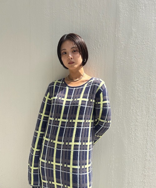 2WAY HANDWRITING CHECK KNIT DRESS（ワンピース）｜Ameri（アメリ）の