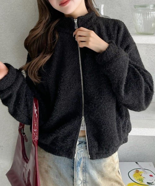 Ada.(エイダ)の「シャギー ジップ スタンドカラー ブルゾン(ブルゾン・レディース・ホワイト/ブラック/グレー・M)」の3枚目の写真