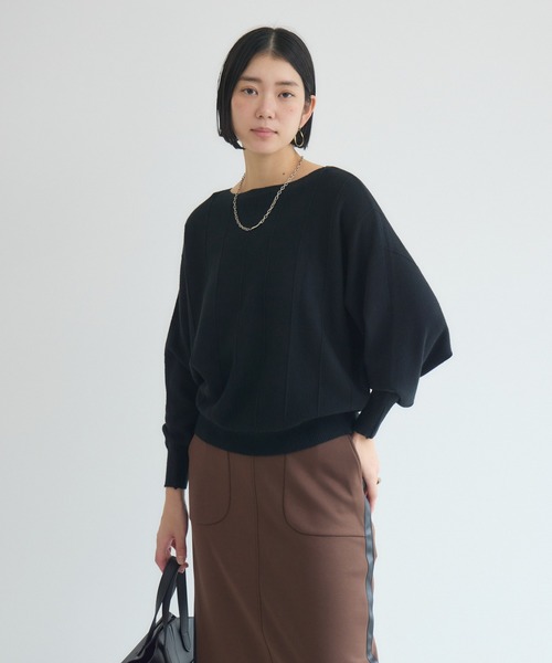 Paradise Picnic（パラダイスピクニック）の「ストライプドルマンニット（ニット/セーター・レディース・ブラック/アイボリー/イエロー/オレンジ・FREE）」の7枚目の写真