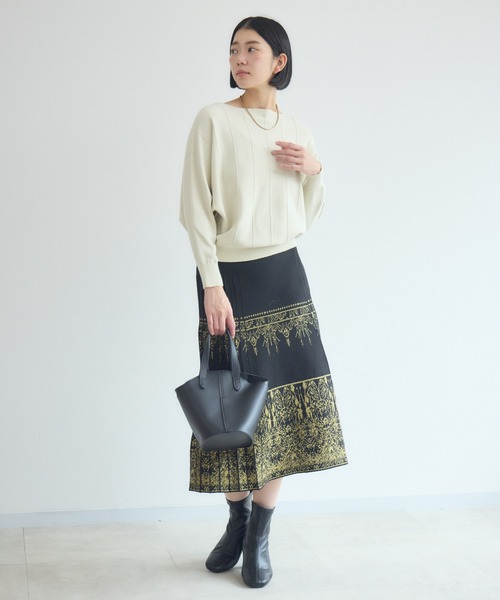 Paradise Picnic（パラダイスピクニック）の「ストライプドルマンニット（ニット/セーター・レディース・ブラック/アイボリー/イエロー/オレンジ・FREE）」の19枚目の写真