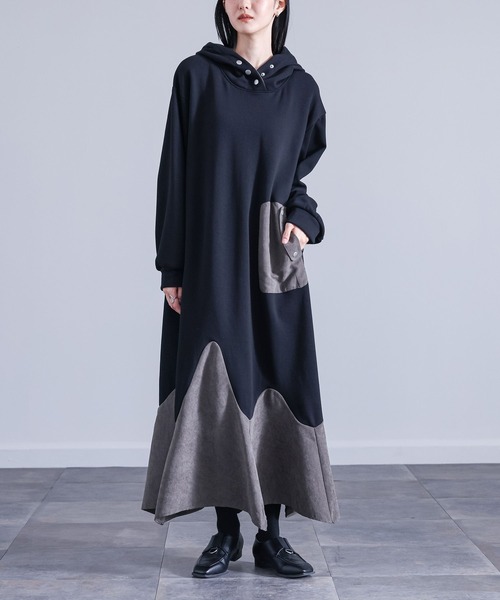 kOhAKU（コハク）の「『異素材切替裏シャギーワンピース』（ワンピース・レディース・チャコールグレー/ブラック・FREE）」の10枚目の写真