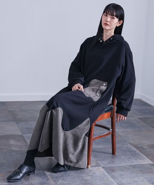 kOhAKU（コハク）の「『異素材切替裏シャギーワンピース』（ワンピース・レディース・チャコールグレー/ブラック・FREE）」の13枚目の写真