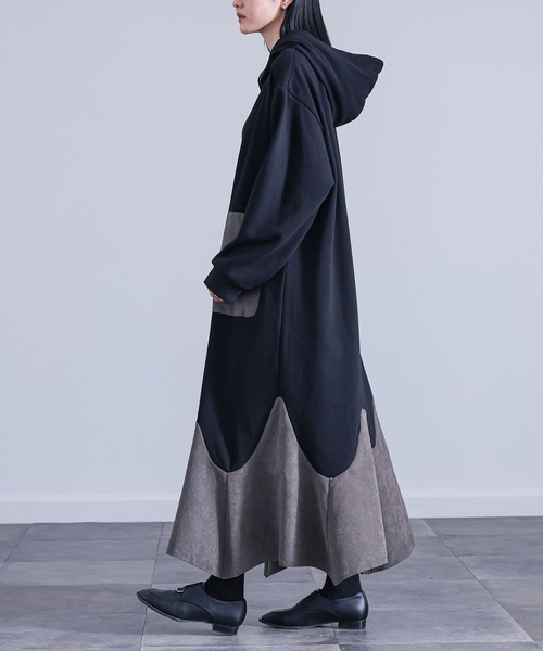 kOhAKU（コハク）の「『異素材切替裏シャギーワンピース』（ワンピース・レディース・チャコールグレー/ブラック・FREE）」の12枚目の写真