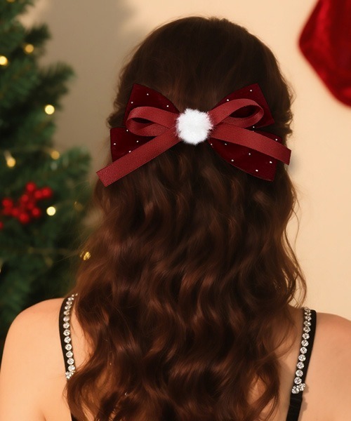 VIBGYOR Women（ヴィブジョー　ウィメン）の「【urge select】《Christmas》ふわふわ ラインストーン ヘアクリップ【クリスマス/イベント】（バレッタ/ヘアクリップ・レディース・ボルドー/ブラック・FREE）」の2枚目の写真