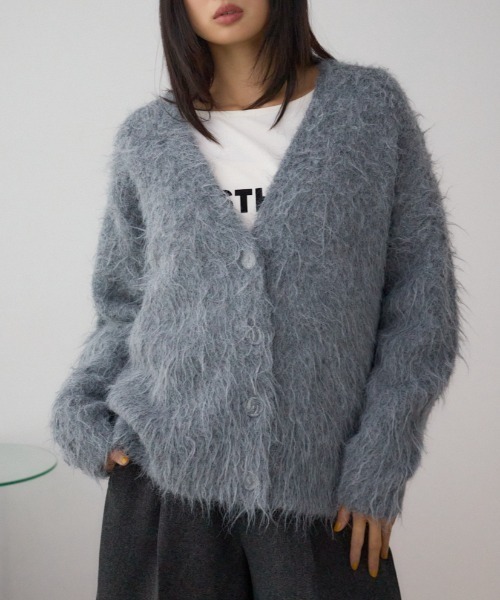 AZUL by moussy（アズールバイマウジー）の「シャギー起毛ニットカーディガン（カーディガン/ボレロ・レディース・グレー/ブラウン/ライトグレー/イエロー・FREE）」の3枚目の写真