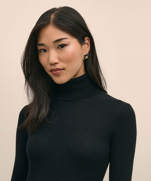 メリノウール リブニット タートルネック セーターワンピース