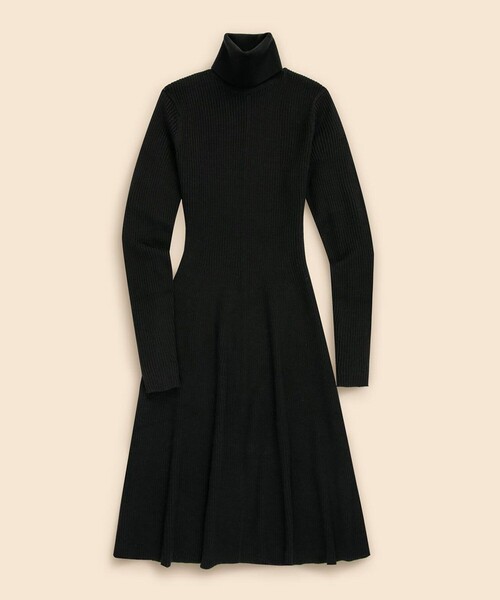 メリノウール リブニット タートルネック セーターワンピース