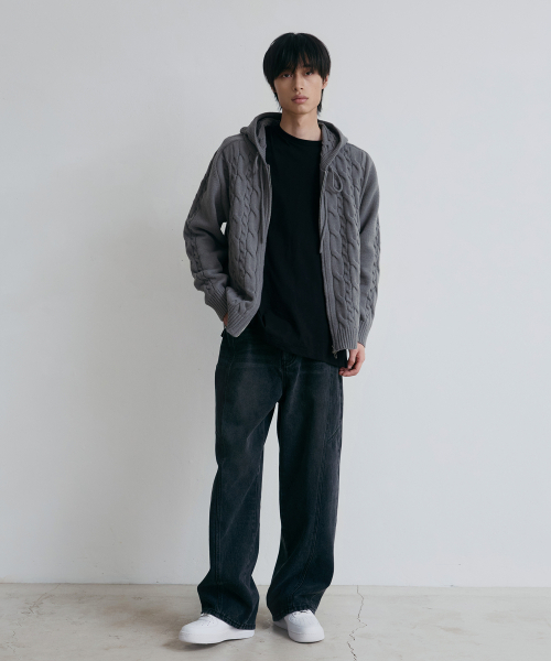 NODU（ノードユー）の「ミックスケーブルニットフードジップアップ[グレー]（パーカー・メンズ・その他・MEDIUM/LARGE）」の3枚目の写真