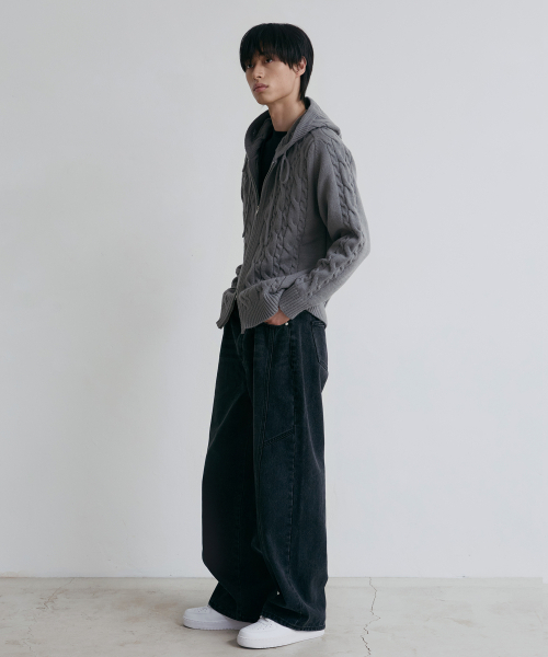 NODU（ノードユー）の「ミックスケーブルニットフードジップアップ[グレー]（パーカー・メンズ・その他・MEDIUM/LARGE）」の4枚目の写真