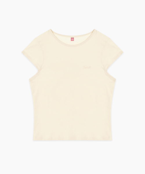 SINOON(シヌーン)の「Logo Cap Sleeve T-shirt (Light Beige)(Tシャツ/カットソー・レディース・オートミール・SMALL/MEDIUM)」の3枚目の写真