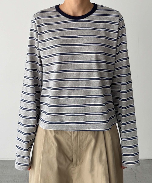 CANAL JEAN(キャナルジーン)の「Lakey Park マルチボーダーロングTシャツ(Tシャツ/カットソー・レディース・グレー/クリーム/グリーン・ONE SIZE)」の4枚目の写真