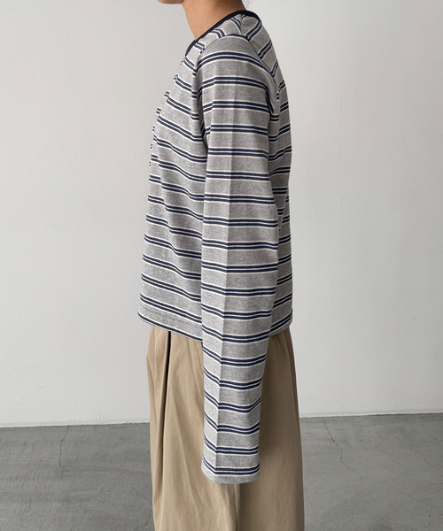 CANAL JEAN(キャナルジーン)の「Lakey Park マルチボーダーロングTシャツ(Tシャツ/カットソー・レディース・グレー/クリーム/グリーン・ONE SIZE)」の5枚目の写真