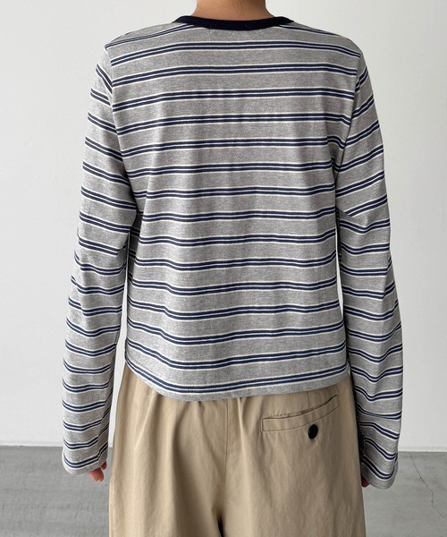 CANAL JEAN(キャナルジーン)の「Lakey Park マルチボーダーロングTシャツ(Tシャツ/カットソー・レディース・グレー/クリーム/グリーン・ONE SIZE)」の6枚目の写真