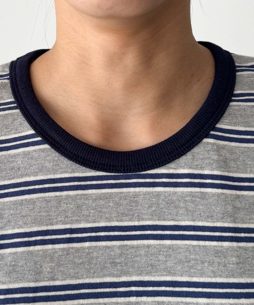 CANAL JEAN(キャナルジーン)の「Lakey Park マルチボーダーロングTシャツ(Tシャツ/カットソー・レディース・グレー/クリーム/グリーン・ONE SIZE)」の7枚目の写真