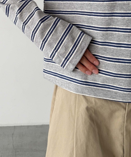 CANAL JEAN(キャナルジーン)の「Lakey Park マルチボーダーロングTシャツ(Tシャツ/カットソー・レディース・グレー/クリーム/グリーン・ONE SIZE)」の8枚目の写真